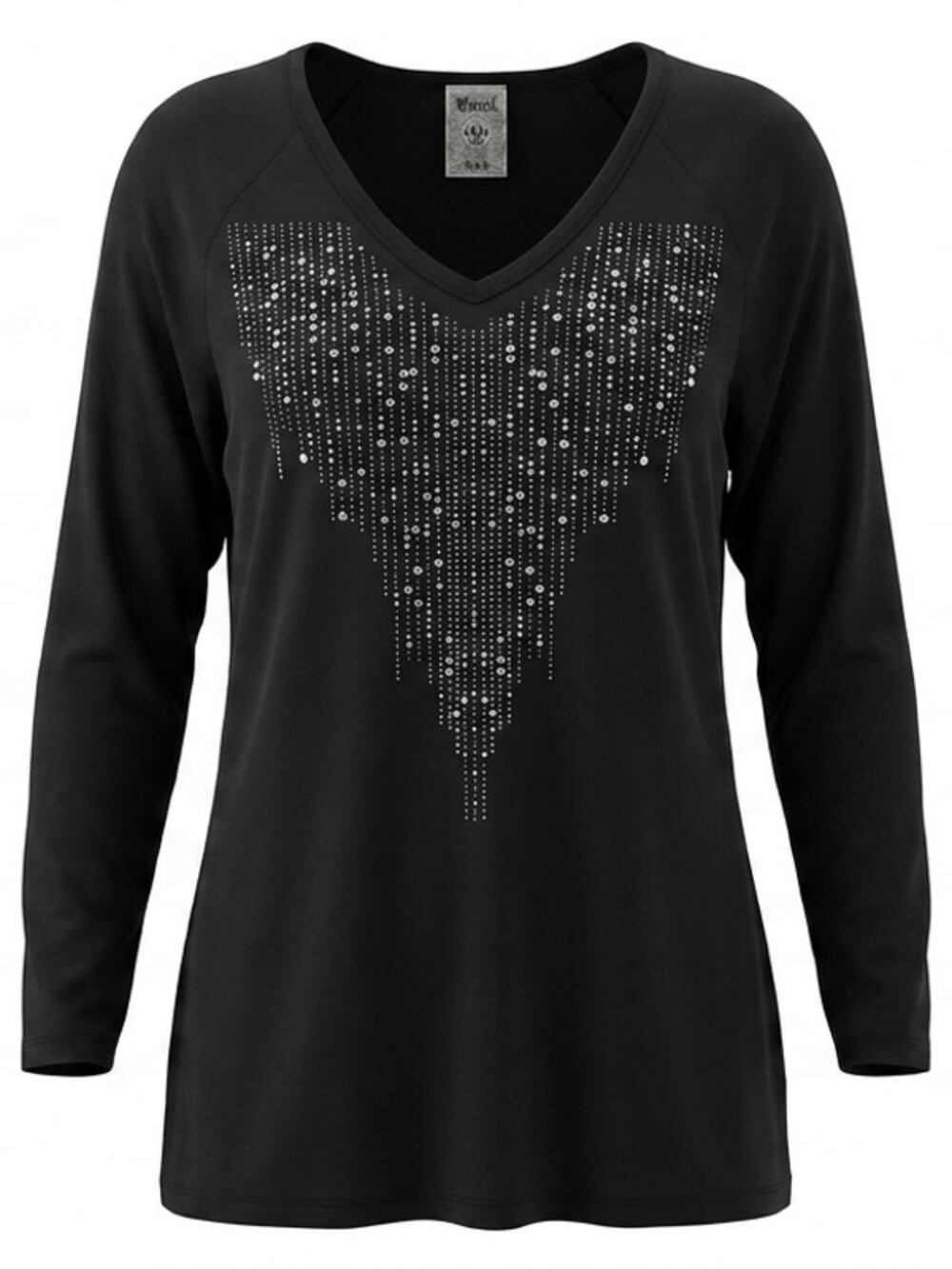 Vocal Made in USA Black Rhinestone Studded V-Neck Tunic Top Women Size 1X